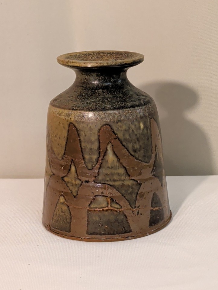 Vintage Art Pottery Vase Signed Pottery Mid Century MCM Decor Abstract Design 5"