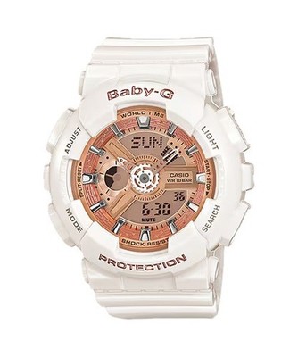 Casio BABY-G BA110-7A1 Women's Tandem XL 3D White Bronze Rose Ana-Digi Watch