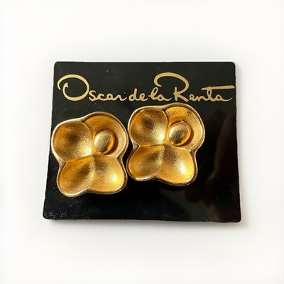 Oscar de la Renta goldfarbene Clip-Ohrringe in Blumenform brandneu