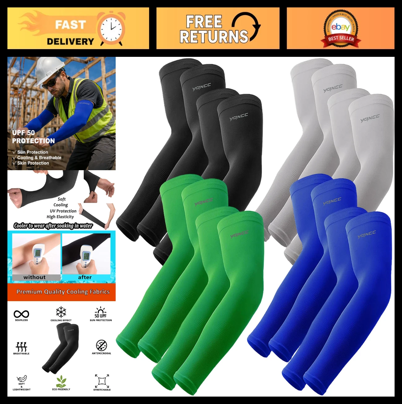 4 Pairs Cooling Arm Sleeves UV Protection Compression for Sports, Golf, Basketba
Opens in a new wind