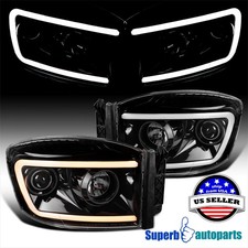 Fits 2006-2008 Ram 1500 Polished Black Projector Headlights Switchback Led