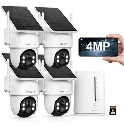 ARCCTV 4MP Solar Powered Security Camera System WiFi 360°Pan/Tilt Wireless CCTV