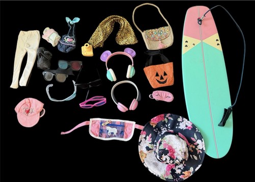 18" Doll Accessories Lot 20 Pieces OG, American Girl, Headphones, Surfboard, Etc