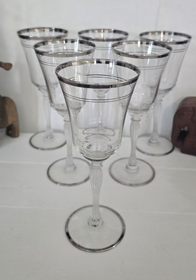 Vintage 1930s Libbey Vesta Platinum Wine / Cordial / Water Glasses  Beaded St 6