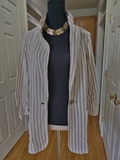 H Halston LINEN blend jacket blazer beige stripe preppy for Travel Office SMALL
