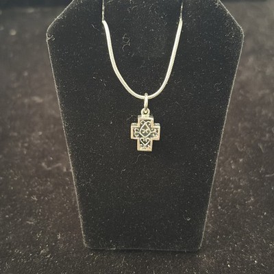 Vintage German Sterling Silver Filigree Box Cross Necklace 18  Snake Chain 925