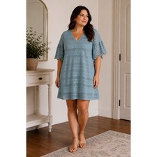 Lane Bryant Dress 14/16 Blue Lace Fit Flare Bell Sleeve V Neck NWT Plus Size