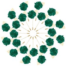 24 Pack Rose Flower Lapel Pins for Men Wedding Suit Boutonnieres Green