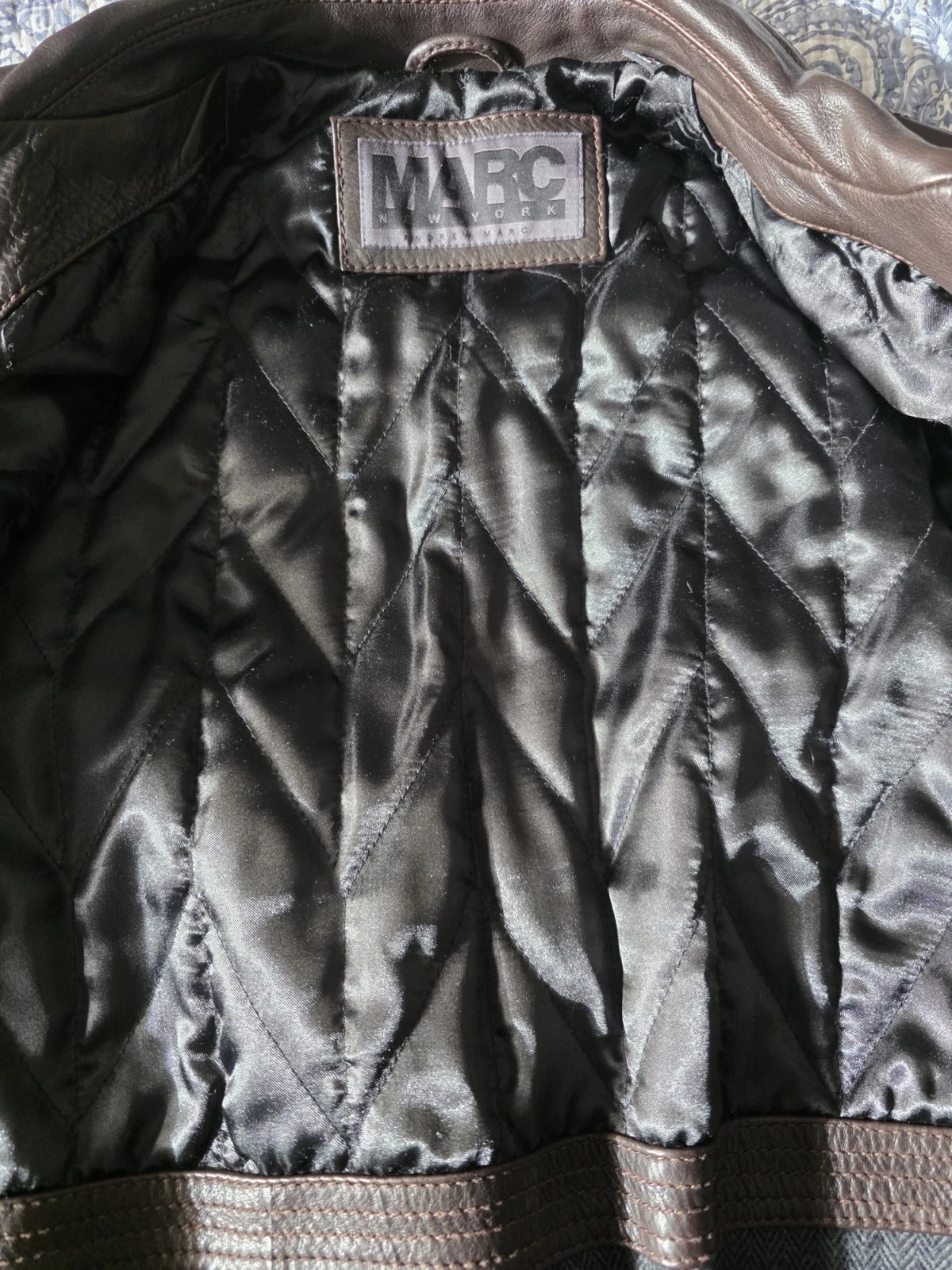 Marc New York  Men's Brown Leather Bomber Jacket Quilted Lined Sz M image 10