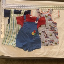 Vintage 1970s 6pc Baby/Doll Overall shorts Shirt Sets 18M