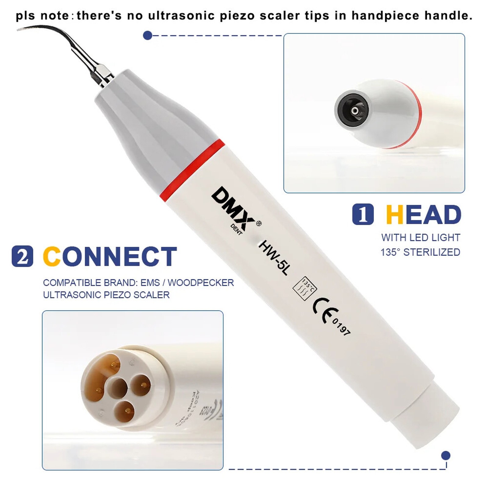 Dental Ultrasonic Piezo Scaler Handpiece LED Fit For WOODPECKER/EMS/SATELEC/DTE