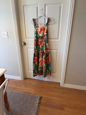 Farm Rio Green Tropicart Sleeveless Midi Dress Tropical Green Sz S.  NWT. Box37