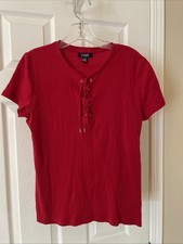 Chaps Women  Gorgeous Red Tie Beautiful Short Sleeve Top  Sz L beautiful