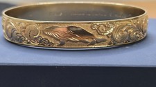 14K Gold Hawaiian Heirloom Floral Aquatic Life 11.6mm 7.5" Bangle Bracelet 35.2g