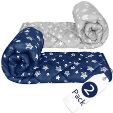 2 PCS Baby Blanket Toddler Comforter Quilted Grey Navy Star Print 39x47 Inch