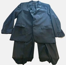 Calvin Klein 3-Pc Tuxedo Suit 42R Slim Fit 100 Wool Black 38x34 w/ Ike Behar...