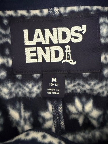 Lands' End Women's M Fleece Pullover Snowflake Print Blue Winter Slit Collar - Picture 4 of 9