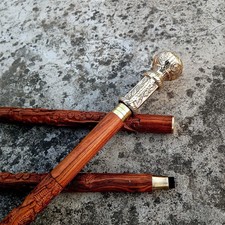 Hand Carved Wooden Walking Cane with Brass Handle  Elegant Mobility Stick