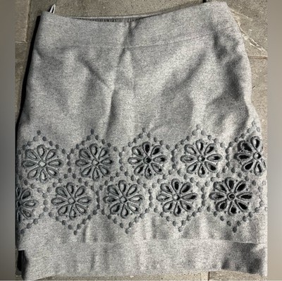 MaxMara Weekend Gray Floral Embroidered Felt Pencil Skirt Knee Length US 2