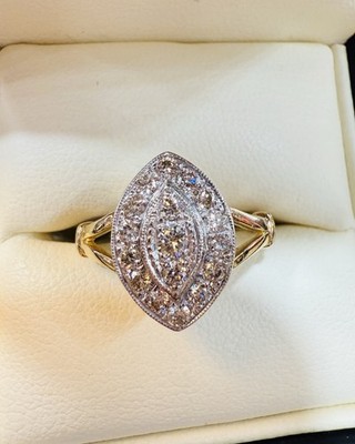 9ct Yellow/ White Gold Natural Diamond Marquise Shape Ring