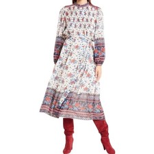 Ulla Johnson Prisma Dress Balloon Sleeve High Neck Boho Floral Print White 6
