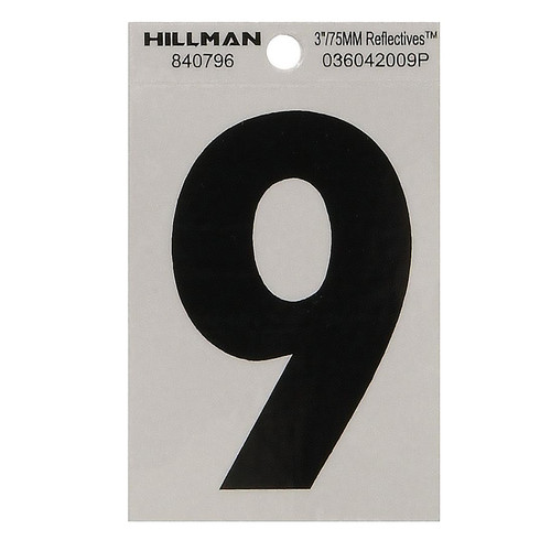 Hillman 3" Adhesive House Number 9 Black and Silver 840796