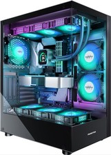 PC Case ATX Mid Tower 6 PWM ARGB Fans Dual Tempered Glass Gaming Computer Black