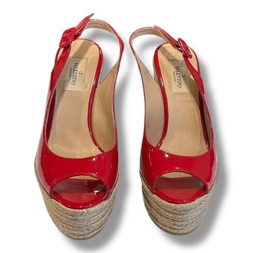 Scarpe Valentino espadrillas zeppa slingbacks St. Tropez rosso vernice punta aperta 36 - Foto 7 di 19