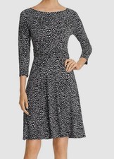 Leota Women's Gray Ilana Leopard Print Ruched Waist A-Line Dress Size L