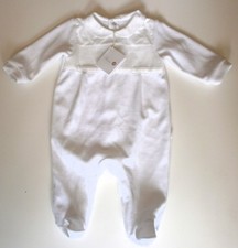 Purete Du Bebe White velour babygrow 3 Months With collar BNWT New