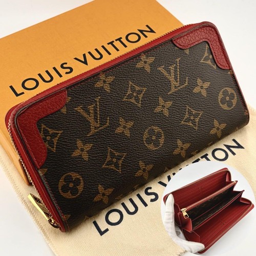 Louis Vuitton Zippy Wallet Monogram Retiro Long Wallet Brown Red