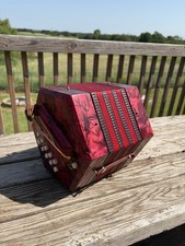 Vintage Concertina / Accordion Made in Italy, Red Pearl Cellulose 20 Button