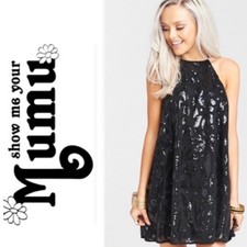 Show Me Your Mumu Gomez Mini Dress Black Sequin Burnout Halter Size Large