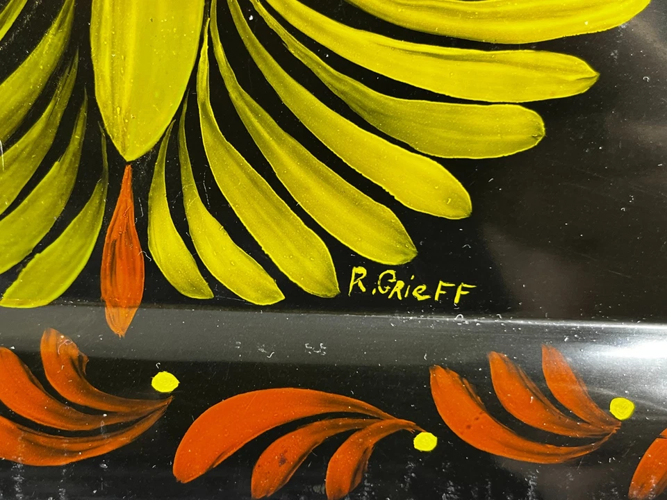 Bandeja Tole vintage pintada a mano arte popular Pennsylvania firmada en holandés Foto 3 de 4