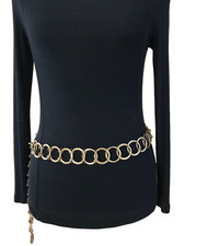 Women's Chain Belt Gold Small-Medium VTG Mod GoGo O Ring Hammered Metal Classic