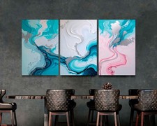 Large Framed Abstract 3-Panel Canvas Art, Modern Landscape Print Ready to Hang