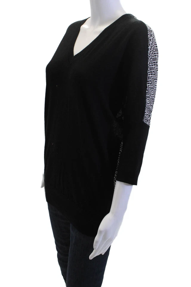 Suéter Pulôver Feminino Derek Lam Preto Asteca Geométrico Decote V Tamanho M - Imagem 2 de 4
