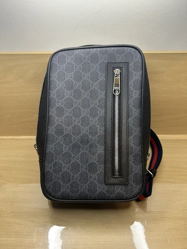 Sac banane noir GUCCI 478325 GG Supreme Web Stripe Waist Bag