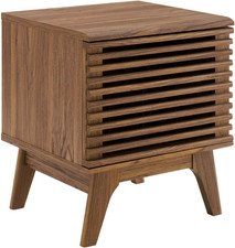 Render Mid-Century Modern 19" Vinyl Record Display Stand in Walnut, 19 Inch