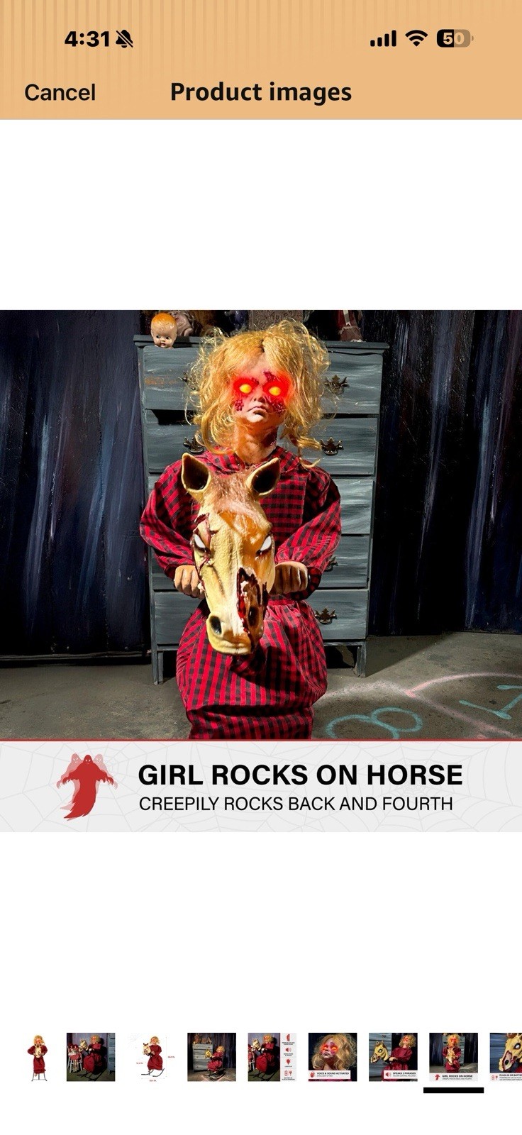 Haunted Hill Farm 3.2-Ft Animatronic Rocking Horse Girl, Halloween 