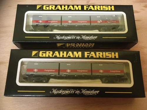 Lot..608F..N GAUGE FARISH 373-451/A  CONTAINER WAGONS..BR RAILFREIGHT.X..2.#40#
