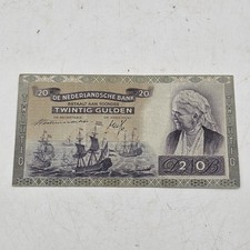 Netherlands 20 GULDEN P-54 1941 WWII Era UNC Dutch Sailing Ship Currency NOTE NM