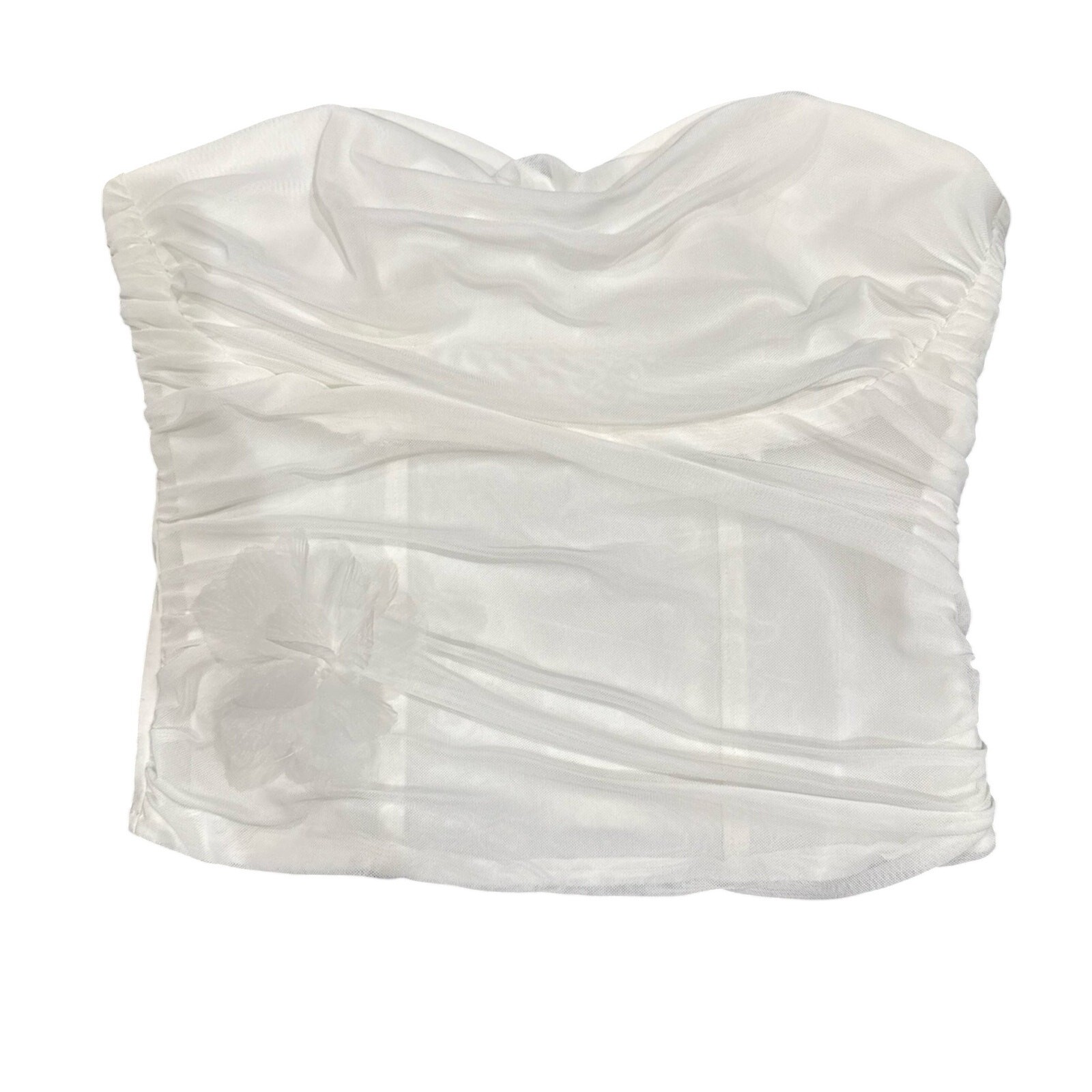 Corset Top with Flower Embellishment in White, Size L-image