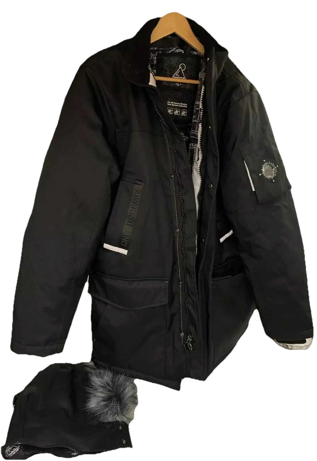 NWT Awaknd Land All-Season Weather Hooded Parka Coat Jacket Black Men's Size L