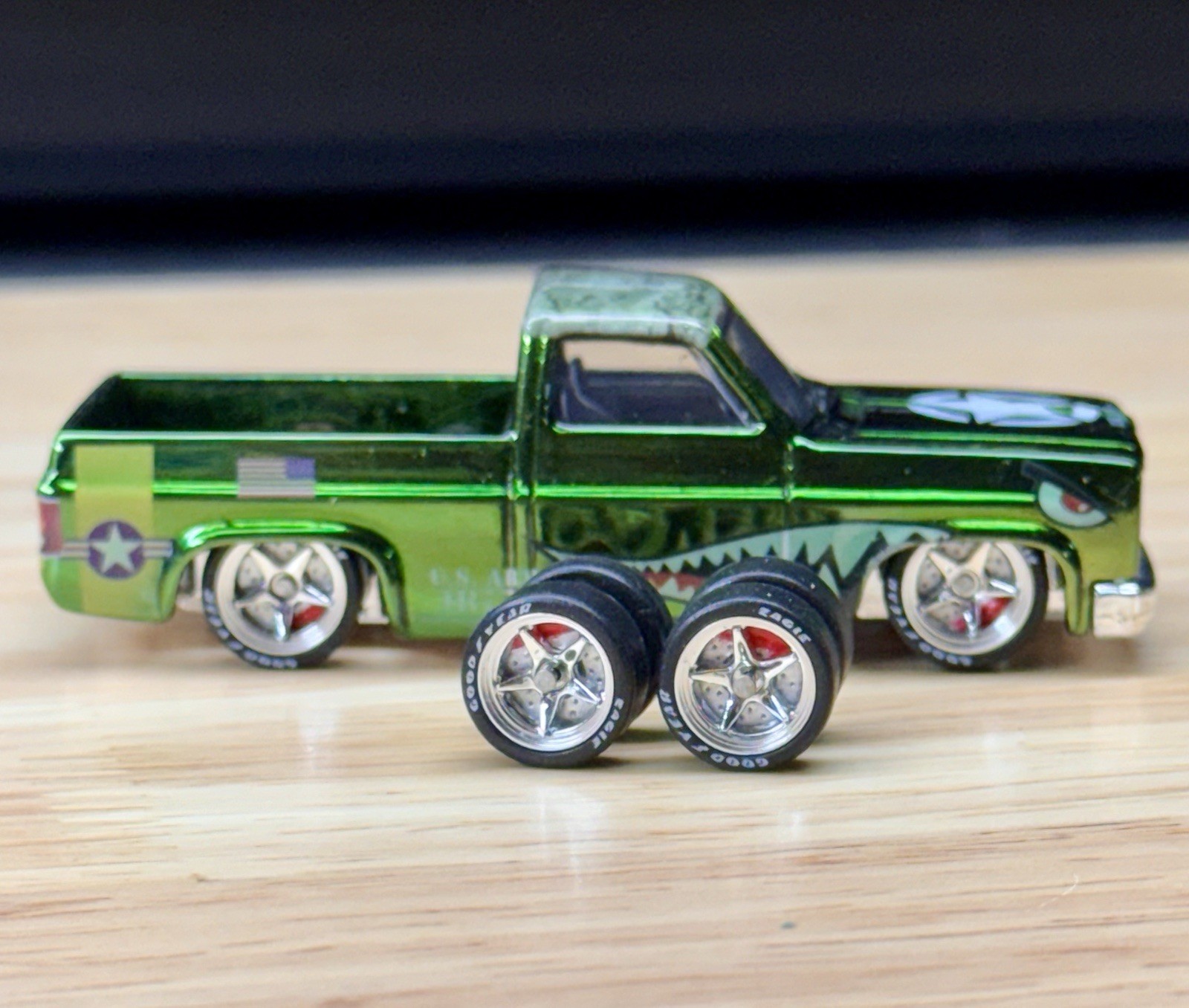 NEW Chrome 1/64 Scale Single Alloy Wheel Rubber Tires For Hot Whz 83 Silverado