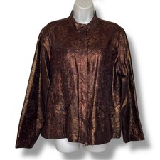 Chicos Silk Linen Metallic Shimmer Copper Floral Paisley Jacket Women Size Large