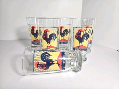 6 Libbey LE REVEIL Rooster Tumblers 10oz 5.25  Highball Glasses VGC