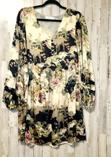 MNG Mango size L Chiffon Floral Fit&Flare Button Dress Long sleeve