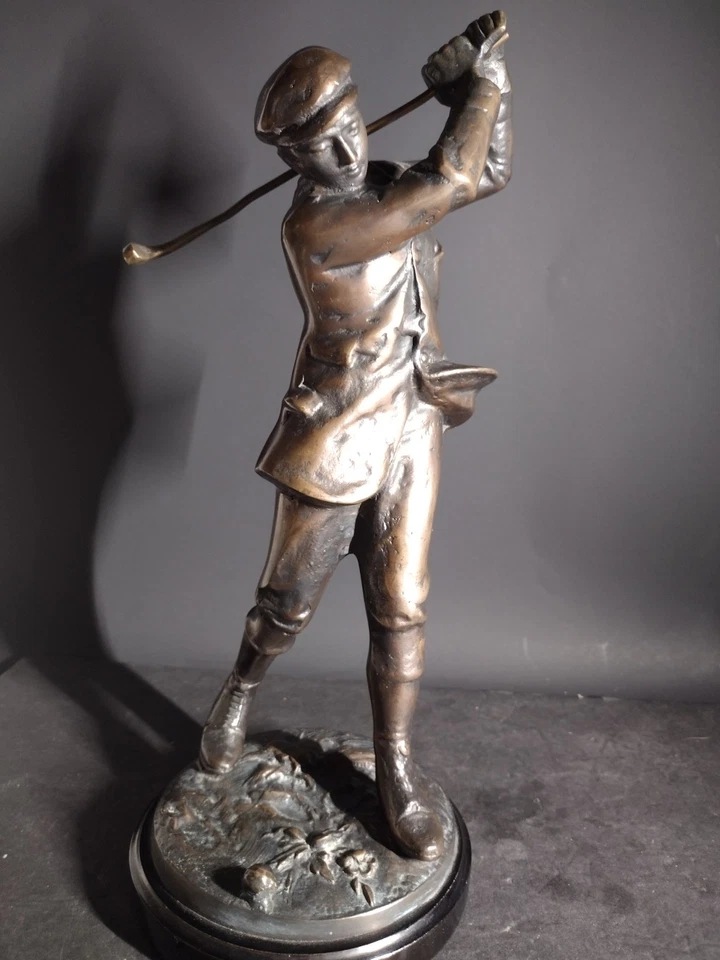 14" Patinated Bronze Metal Golf Statue  After Henry Pegram's Harry Verdon - Image 4 of 4