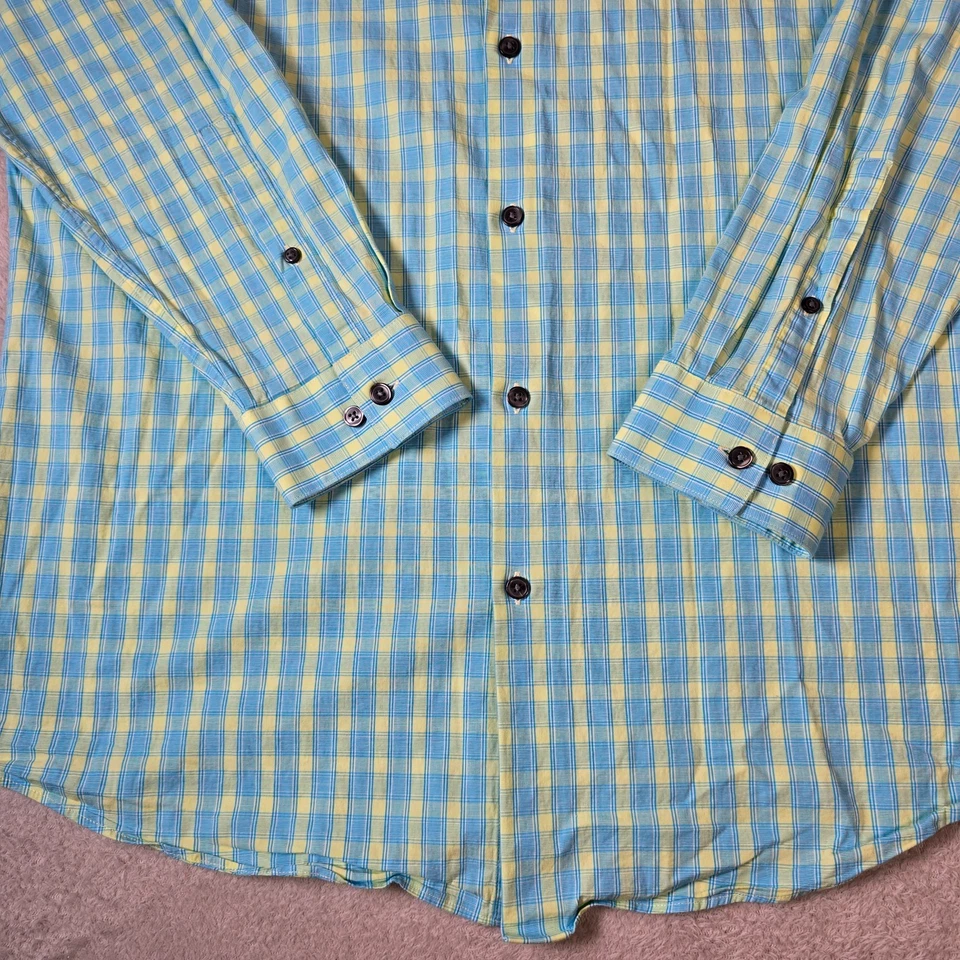 Mens APT 9 Dress Shirt Slim Fit Extra Large Blue Yellow Plaid Premiere Flex Prep - Image 4 of 4